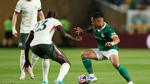 Vitor Roque #9 of Palmeiras is challenged by Trevoh Chalobah #23 of Chelsea