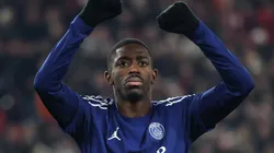 Ousmane Dembele of Paris Saint-Germain celebrates the team's fourth goal during the UEFA Champions League 2024/25 League Phase.