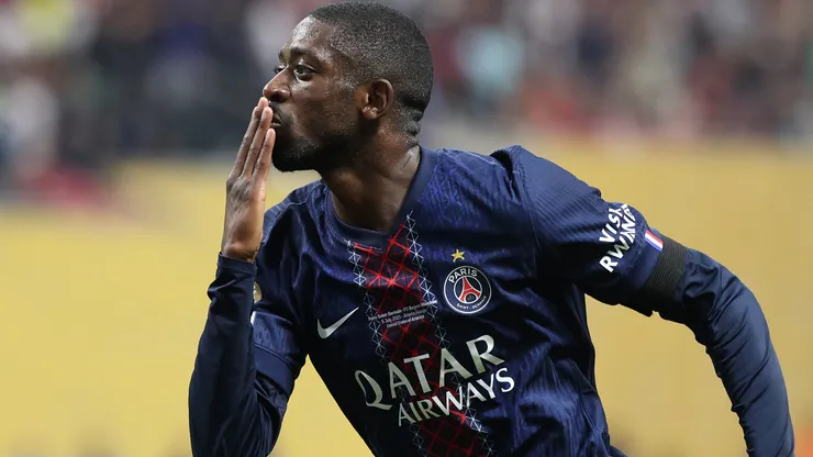 Ousmane Dembele #10 of Paris Saint-Germain celebrates scoring his team's second goal during the FIFA Club World Cup 2025 quarter-final match between Paris Saint-Germain and FC Bayern München at Mercedes-Benz Stadium