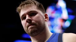 Luka Doncic #77 of the Dallas Mavericks leaves the court against the Minnesota Timberwolves in the first half at American Airlines Center on December 25, 2024 in Dallas, Texas.