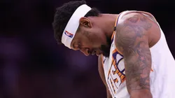 Bradley Beal #3 of the Phoenix Suns reacts during the second half of the NBA game at PHX Arena on April 11, 2025 in Phoenix, Arizona.
