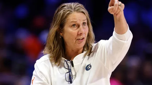 Head coach Cheryl Reeve of the Minnesota Lynx calls a play during the second half against the Dallas Wings at College Park Center on June 8, 2025 in Arlington, Texas.