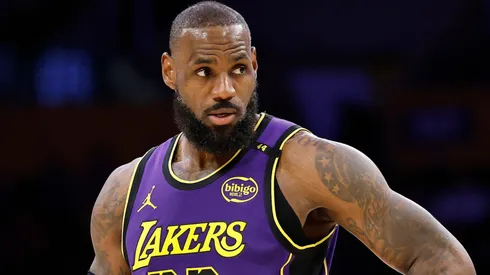 LeBron James #23 of the Los Angeles Lakers during an NBA game.