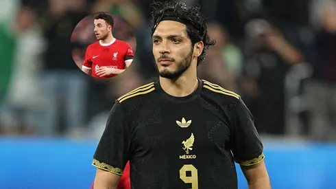 Raúl Jiménez #9 of Mexico and Diogo Jota of Liverpool.
