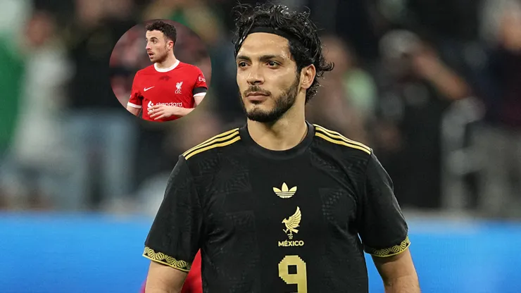 Raúl Jiménez #9 of Mexico and Diogo Jota of Liverpool.