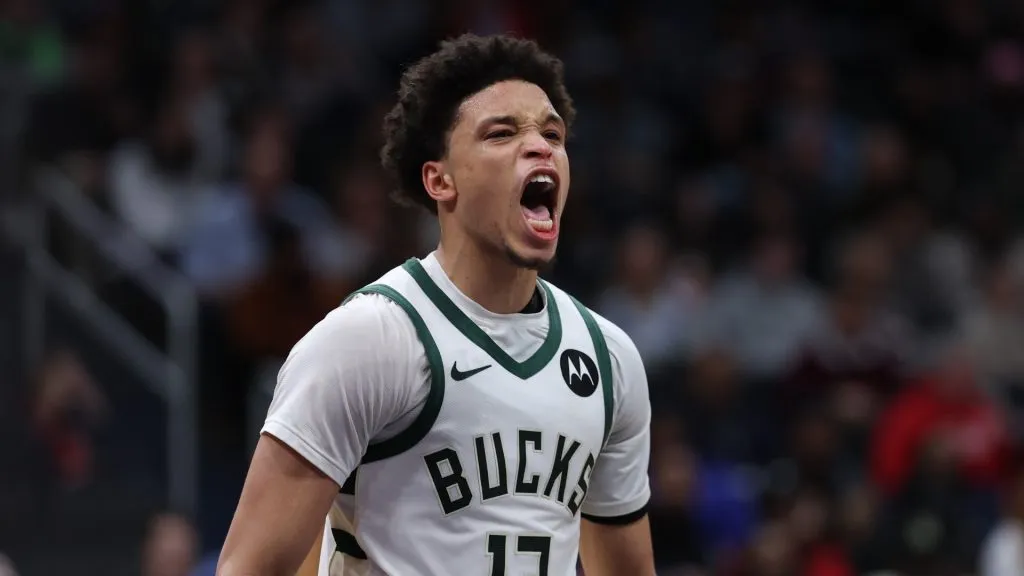 WASHINGTON, DC – FEBRUARY 21: Ryan Rollins #13 of the Milwaukee Bucks celebrates against the Washington Wizards during the second half at Capital One Arena on February 21, 2025 in Washington, DC. (Photo by Patrick Smith/Getty Images)
