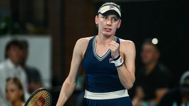 Ekaterina Alexandrova celebrates a point in her match against Elena Rybakina of Kazakhstan during day four of the 2024 Adelaide International at Memorial Drive on January 11, 2024.