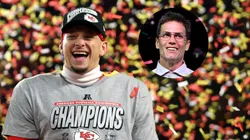 Patrick Mahomes #15 of the Kansas City Chiefs celebrates after the Chiefs defeated the Buffalo Bills 32-29 to win the AFC Championship Game at GEHA Field at Arrowhead Stadium on January 26, 2025 in Kansas City, Missouri.