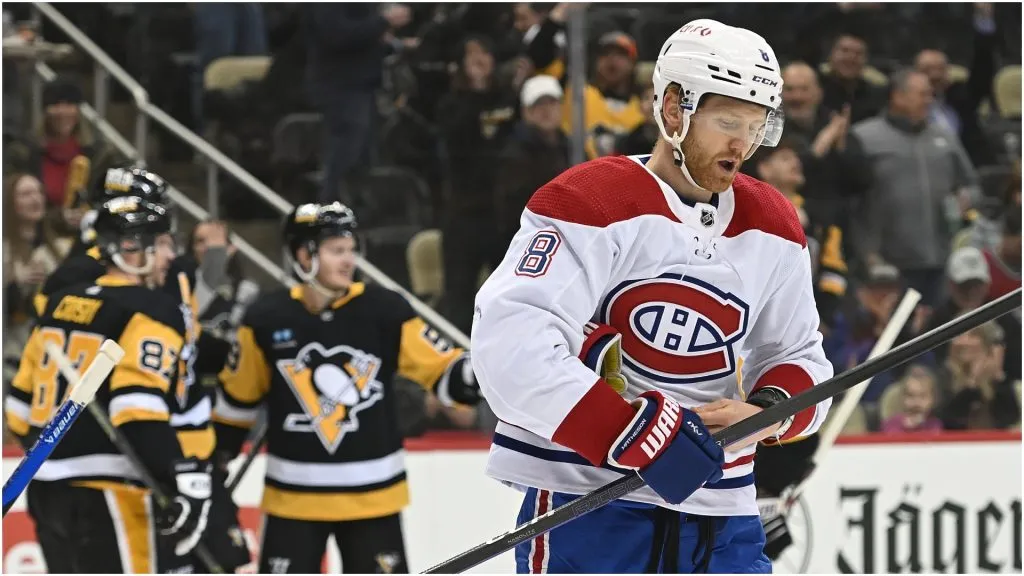 Mike Matheson #8 of the Montreal Canadiens skates during the game at PPG PAINTS Arena on March 14, 2023 in Pittsburgh, Pennsylvania.