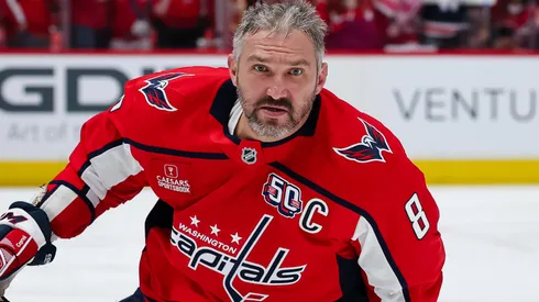 Alex Ovechkin #8 of the Washington Capitals skates before Game Five of the First Round of the 2025 Stanley Cup Playoffs against the Montreal Canadiens at Capital One Arena on April 30, 2025 in Washington, DC.