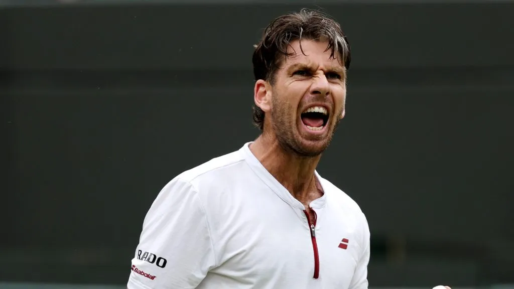 Cameron Norrie of Great Britain celebrates against Nicolas Jarry of Chile during the Gentlemen’s Singles fourth round match on day seven of The Championships Wimbledon 2025. (Source: Ezra Shaw/Getty Images)