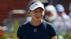 Amanda Anisimova of United States reacts against Zheng Qinwen of People's Republic of China during the Women's Singles Semi Final match on Day Six of the 2025 HSBC Championships.
