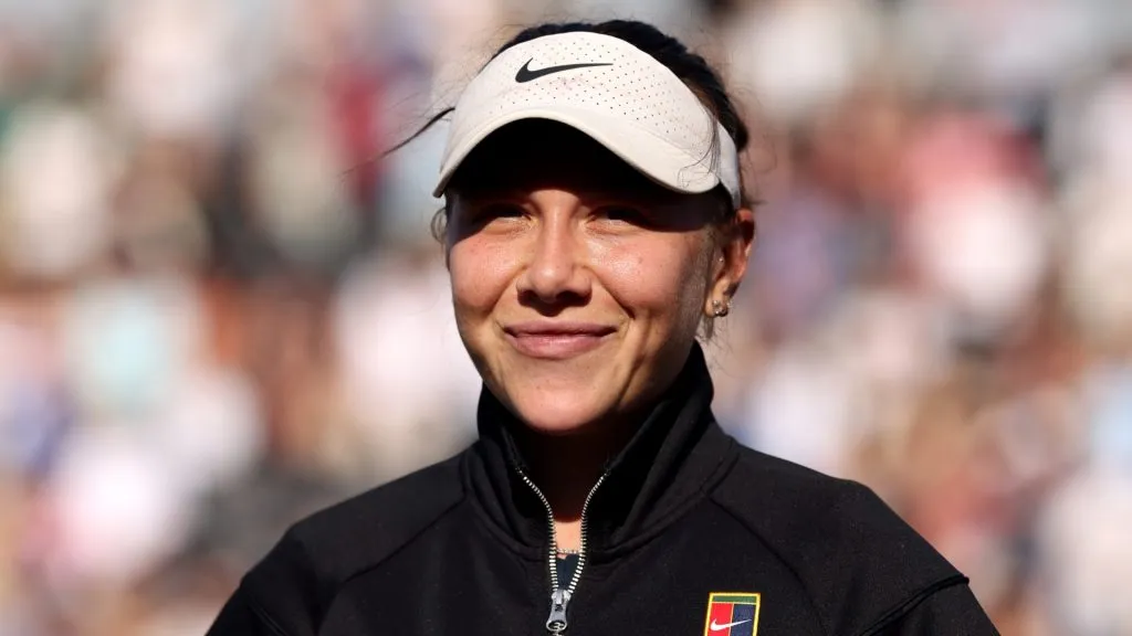 Amanda Anisimova looks on following victory over Zheng Qinwen during the Women’s Singles Semi Final match on Day Six of the 2025 HSBC Championships. (Source: Luke Walker/Getty Images for LTA)