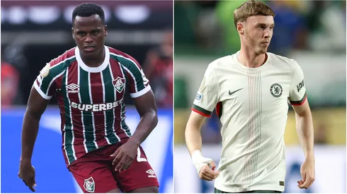 Jhon Arias #21 of Fluminense FC and Cole Palmer #10 of Chelsea FC.