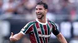 Matheus Martinelli #8 of Fluminense FC celebrates scoring his team's first goal during the FIFA Club World Cup 2025 quarter final match between Fluminense FC and Al Hilal.