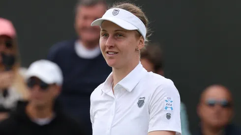 Liudmila Samsonova celebrates match point against Jessica Bouzas Maneiro of Spain during the Ladies' Singles fourth round match on day eight of The Championships Wimbledon 2025.