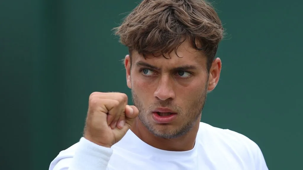 Flavio Cobolli of Italy celebrates against Jakub Mensik of Czechia during the Gentlemen’s Singles third round match on day six of The Championships Wimbledon 2025. (Source: Dan Istitene/Getty Images)
