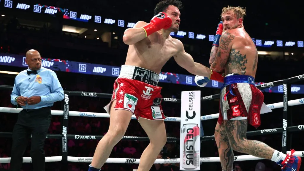 Julio Cesar Chavez Jr. punches Jake Paul on his way to losing in a unanimous decision during a Cruiserweight fight at Honda Center on June 28, 2025 in Anaheim, California. (Photo by Harry How/Getty Images)