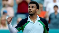 Arthur Fils of France celebrates his win against Alexander Zverev of Germany during the Miami Open Presented by Itau at Hard Rock Stadium on March 26, 2025.