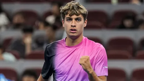 Flavio Cobolli of Italy reacts in the Men's Singles First Round against Alexander Bublik of Kazakhstan during day four of the 2024 China Open.