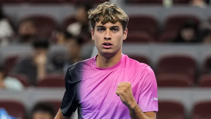 Flavio Cobolli of Italy reacts in the Men's Singles First Round against Alexander Bublik of Kazakhstan during day four of the 2024 China Open.