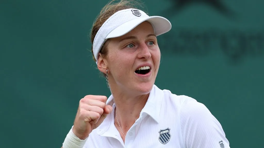 Liudmila Samsonova celebrates against Daria Kasatkina of Australia during the Ladies’ Singles third round match on day six of The Championships Wimbledon 2025. (Source: Dan Istitene/Getty Images)