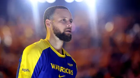 Stephen Curry #30 of the Golden State Warriors walks on to the court for player introductions before their game against the Houston Rockets in Game Six.