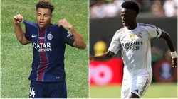 Desire Doue #14 of Paris Saint-Germain and Vinicius Junior #7 of Real Madrid C.F.