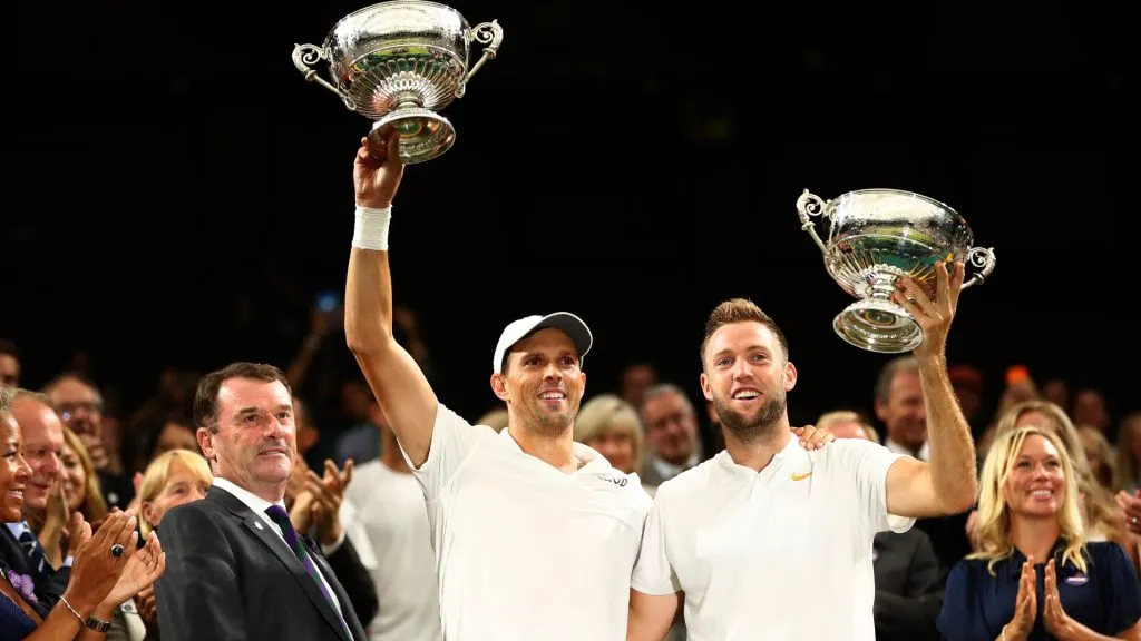 Jack Sock won Wimbledon in 2018 with Mike Bryan. (Michael Steele/Getty Images)
