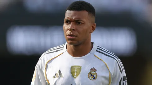 Kylian Mbappe of Real Madrid FC looks on during the FIFA Club World Cup 2025 quarter-final match between Real Madrid CF and Borussia Dortmund at MetLife Stadium on July 05, 2025 in East Rutherford, New Jersey.