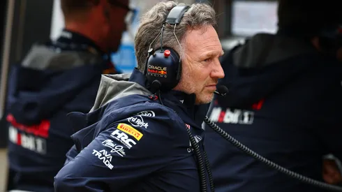 Christian Horner, Team Principal of Oracle Red Bull Racing looks on during the F1 Grand Prix of Great Britain at Silverstone Circuit on July 06, 2025 in Northampton, England.