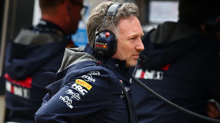 Christian Horner, Team Principal of Oracle Red Bull Racing looks on during the F1 Grand Prix of Great Britain at Silverstone Circuit on July 06, 2025 in Northampton, England.