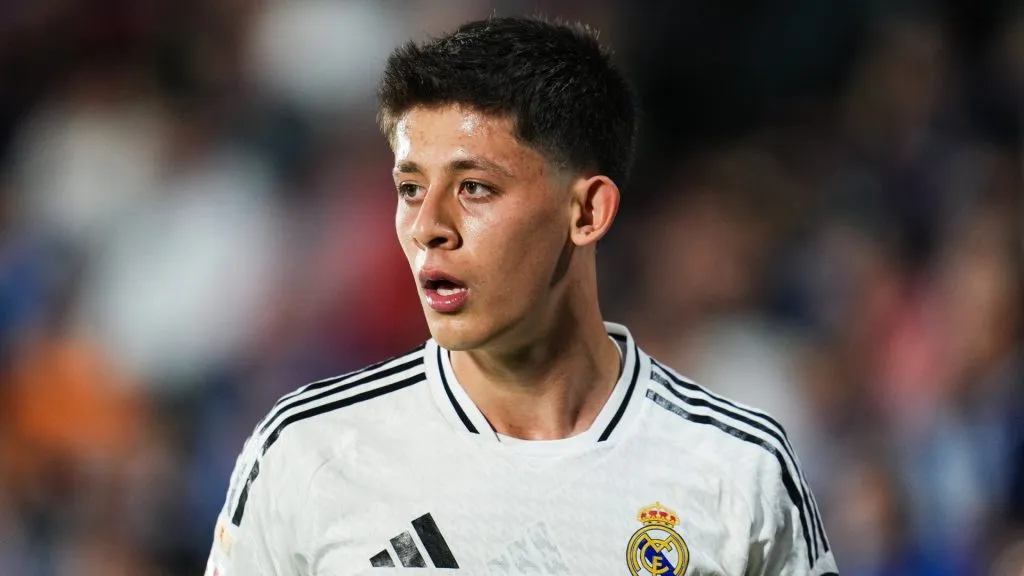 Arda Guler of Real Madrid looks on during the LaLiga match between Getafe CF and Real Madrid CF at Coliseum Alfonso Perez on April 23, 2025. (Source: Aitor Alcalde/Getty Images)