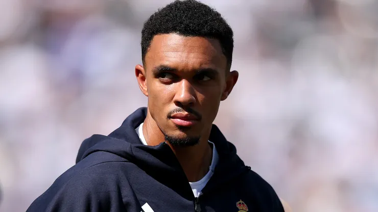 Trent Alexander-Arnold #12 of Real Madrid C.F. looks on prior to a game.