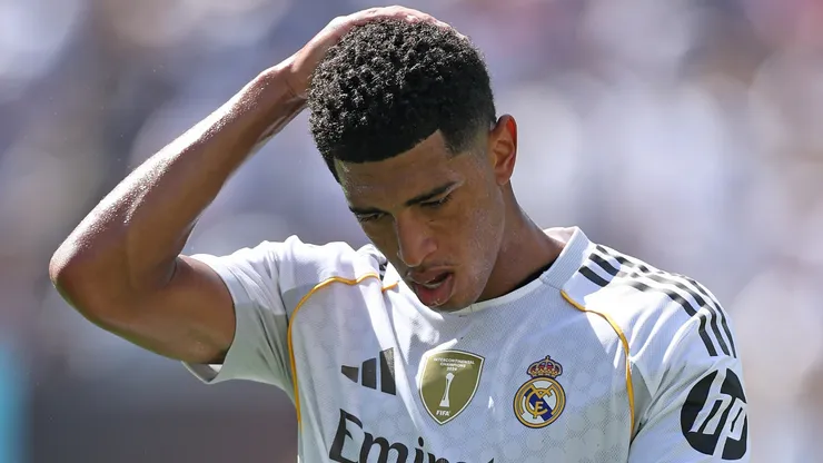 Jude Bellingham reacts during the FIFA Club World Cup 2025 semi-final match between Paris Saint-Germain and Real Madrid
