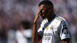 Kylian Mbappe #9 of Real Madrid C.F. reacts during the FIFA Club World Cup 2025 semi-final match between Paris Saint-Germain and Real Madrid CF at MetLife Stadium on July 09, 2025 in East Rutherford, New Jersey.