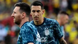 Lionel Messi and Angel Di Maria of Argentina warm up prior a FIFA World Cup Qatar 2022