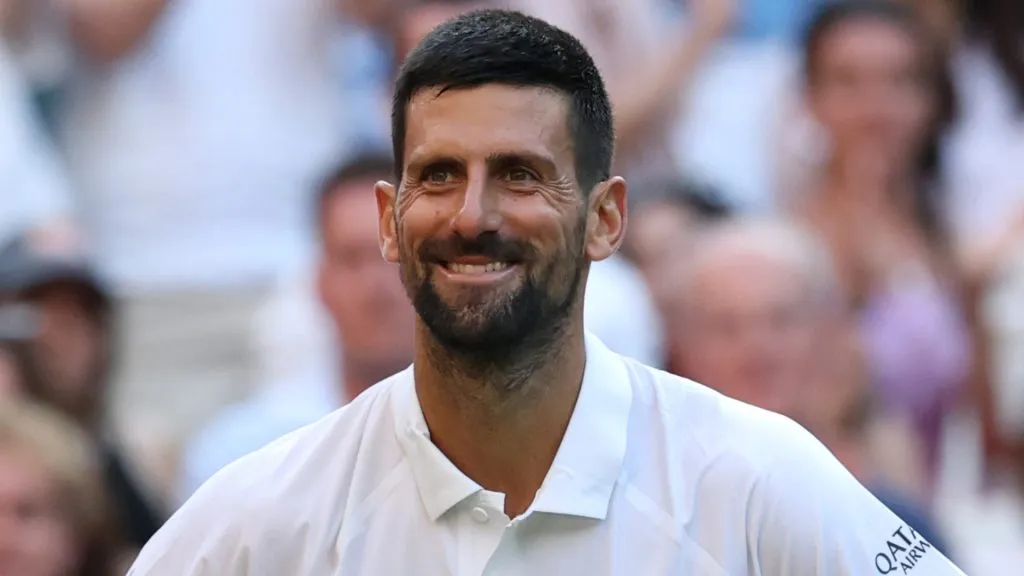 Novak Djokovic celebrates winning a mach