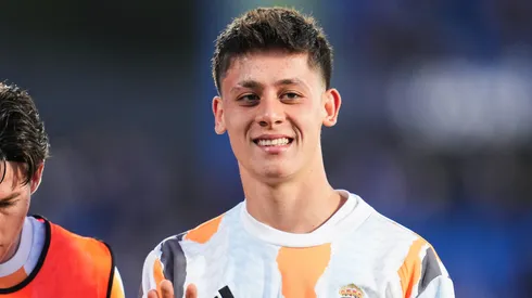 Arda Guler of Real Madrid warm up prior to the LaLiga match between Getafe CF and Real Madrid CF at Coliseum Alfonso Perez on April 23, 2025.