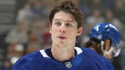 Mitch Marner speaks openly during an interview.