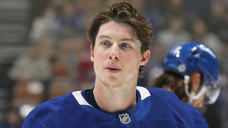 Mitch Marner speaks openly during an interview.