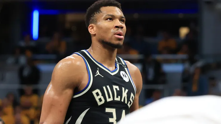 Giannis Antetokounmpo during an NBA game with the Bucks.
