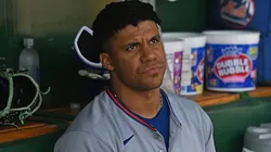 Juan Soto looks on from the dugout on June 29, 2025 in Pittsburgh.
