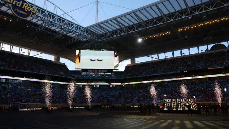 A general view of the opening ceremony prior to the FIFA Club World Cup 2025 group A match between Al Ahly FC and Internacional CF Miami at Hard Rock Stadium on June 14, 2025.