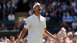 Taylor Fritz celebrates during 2025 Wimbledon quarter-final match