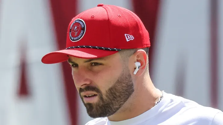 Quarterback Baker Mayfield #6 of the Tampa Bay Buccaneers looks on during warmups before playing against the Denver Broncos at Raymond James Stadium on September 22, 2024 in Tampa, Florida.