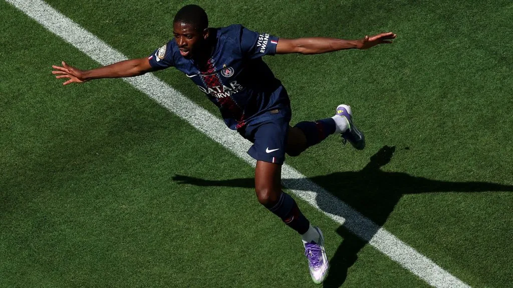 Ousmane Dembele #10 of PSG celebrates scoring his team’s second goal during the FIFA Club World Cup 2025 semi-final match between Paris Saint-Germain and Real Madrid CF. (Source: Luke Hales/Getty Images)