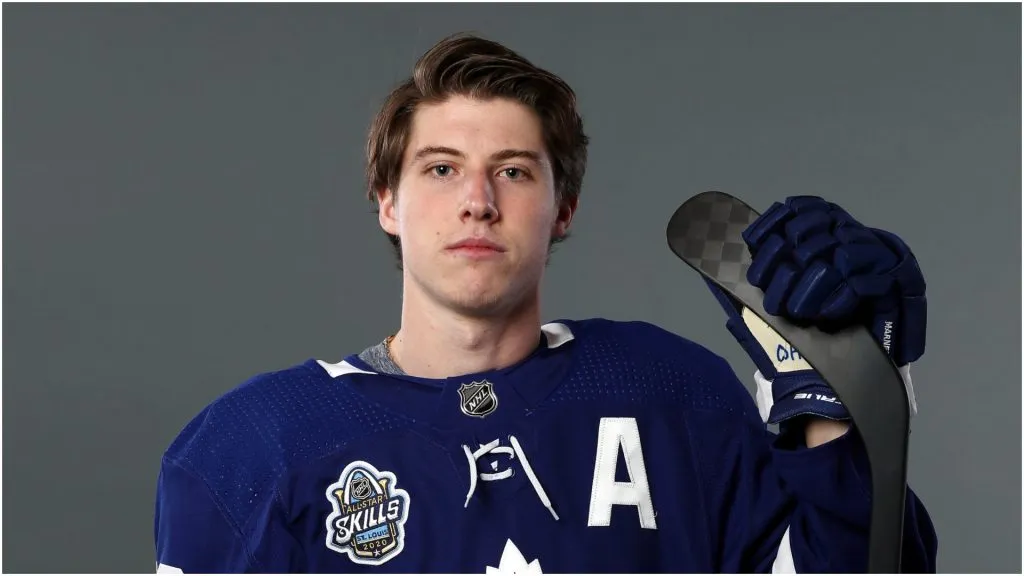 Mitch Marner #16 of the Toronto Maple Leafs poses for a portrait ahead of the 2020 NHL All-Star Game at Enterprise Center on January 24, 2020 in St Louis, Missouri.