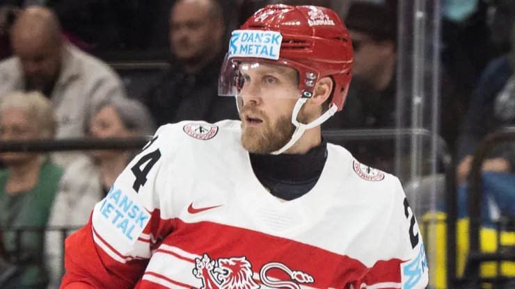 Nikolaj Ehlers of Denmark during the 2025 Ice Hockey World Championship Bronze Match between Sweden and Denmark at Avicii Arena on May 25, 2025 in Stockholm, Sweden.