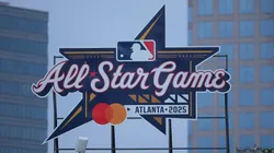 A detailed view of the All-Star Game sign located in the outfield during the game between the Atlanta Braves and the Arizona Diamondbacks at Truist Park on June 04, 2025.